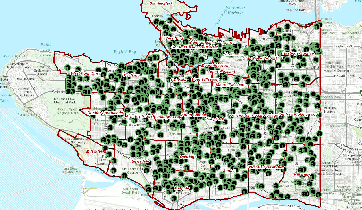 Example map showing break and enters in all neighbourhoods in Vancouver
